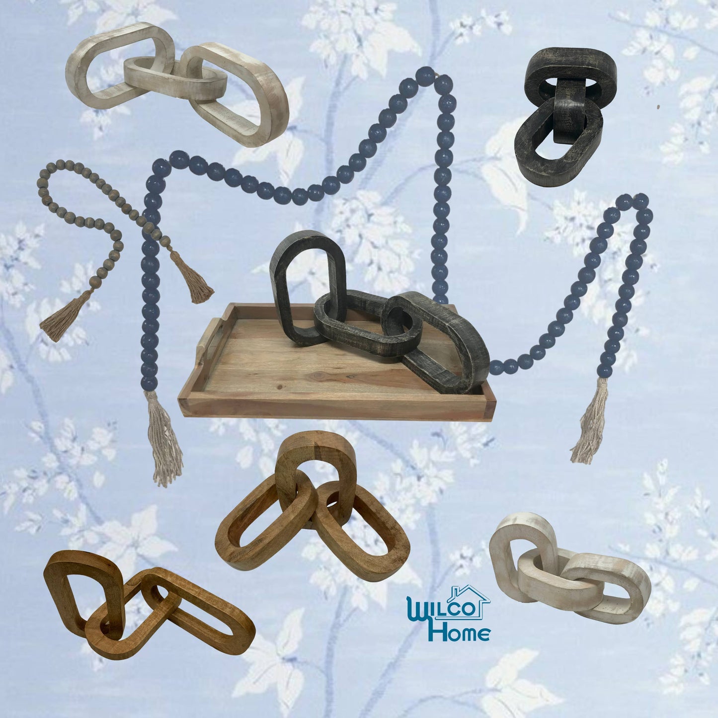 Carved Mango Wood Chain Link Table/Desk Decor-no etching