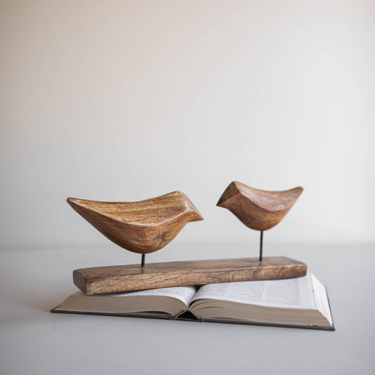 Arlo Natural Wood Decorative Birds on Wood Base