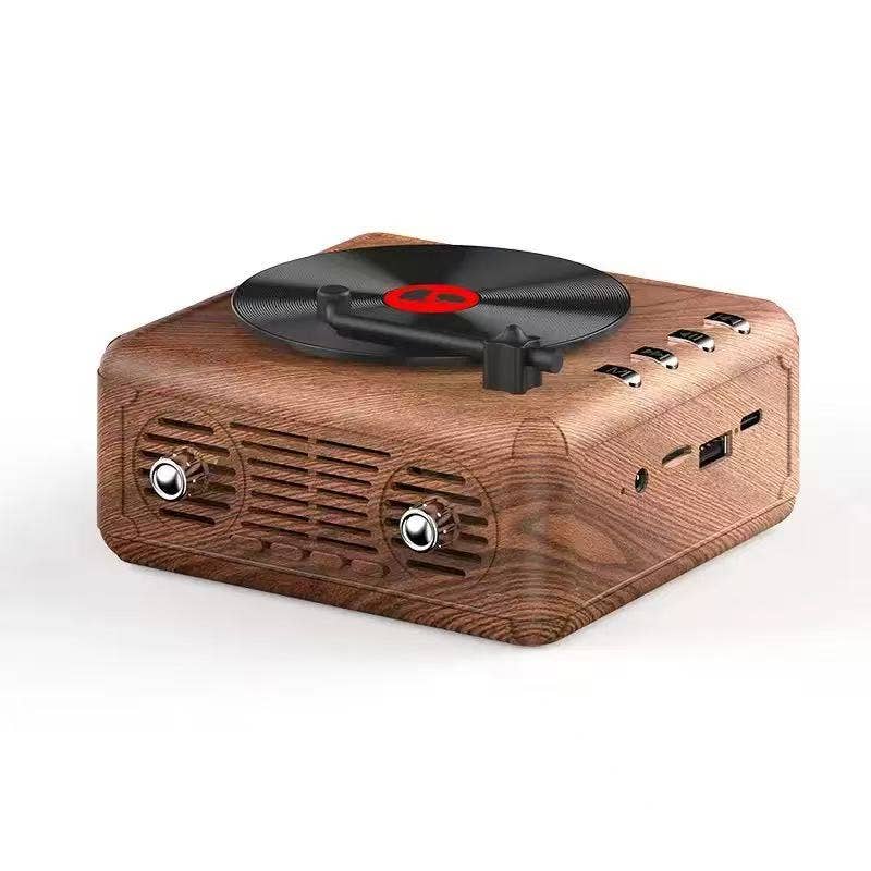 Retro Vinyl turntable Bluetooth speaker in wooden finish