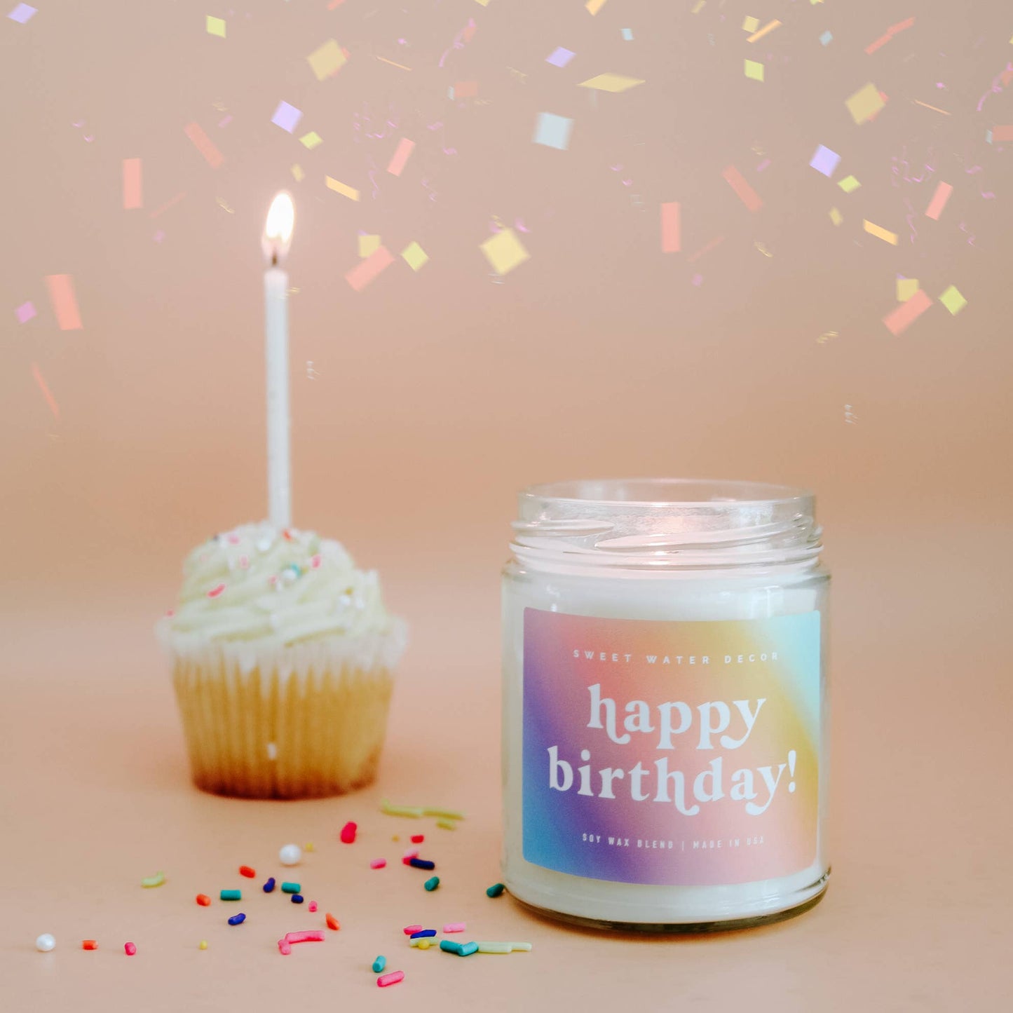 Happy Birthday Soy Candle - Clear Jar - Rainbow - 9 oz