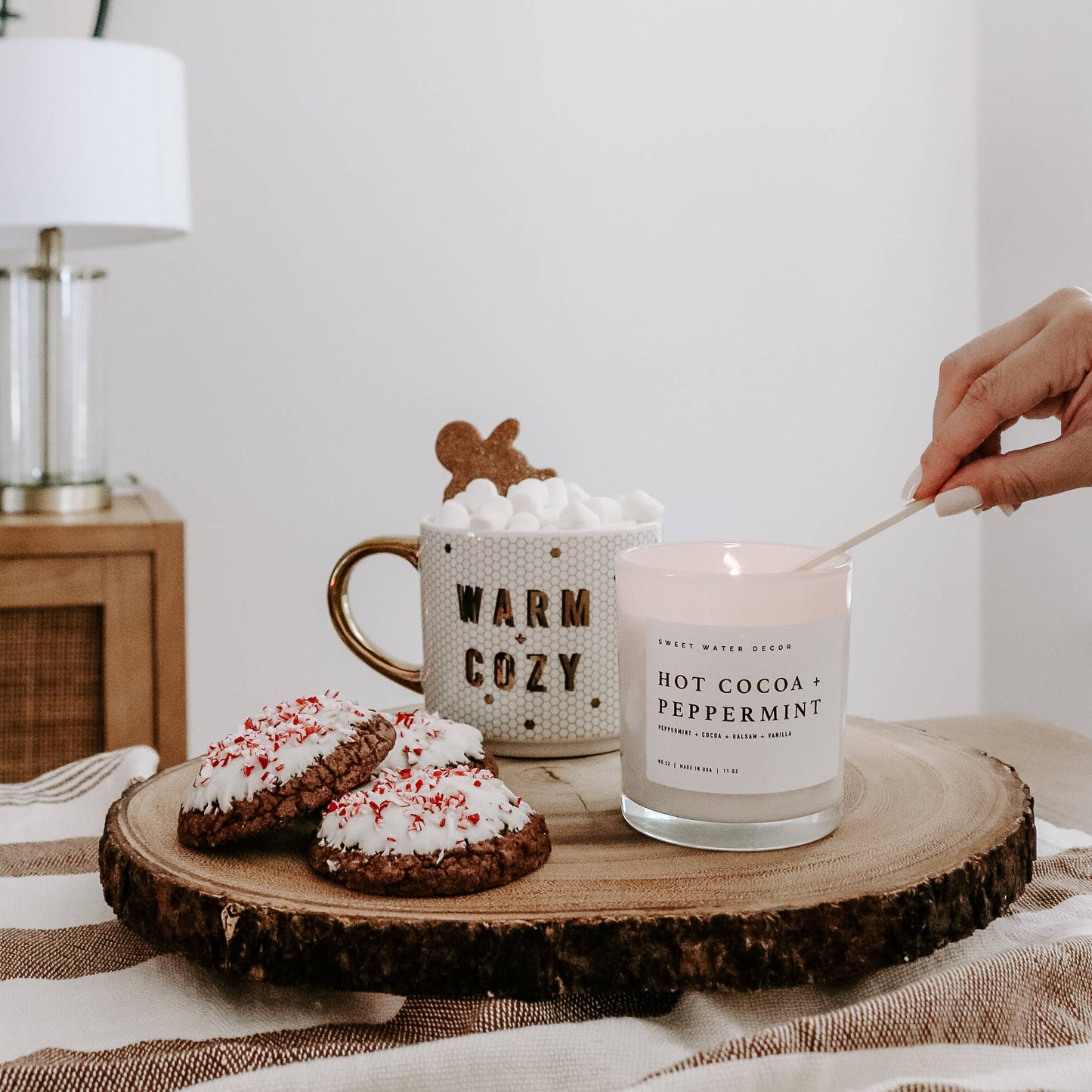 Hot Cocoa and Peppermint 11 oz Soy Candle - Holiday Decor