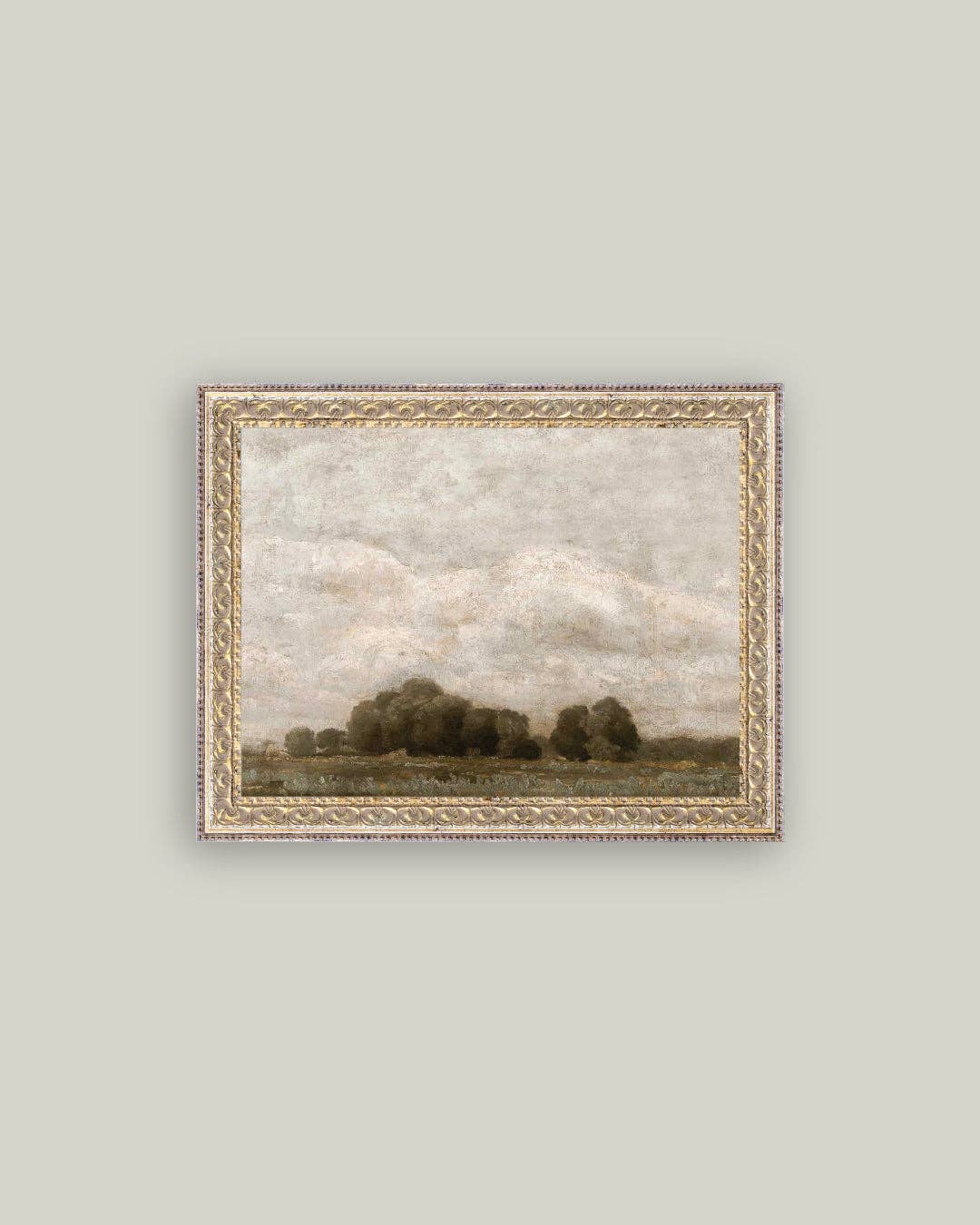 Tree and Cloud Landscape Framed Antique Art: 10x8
