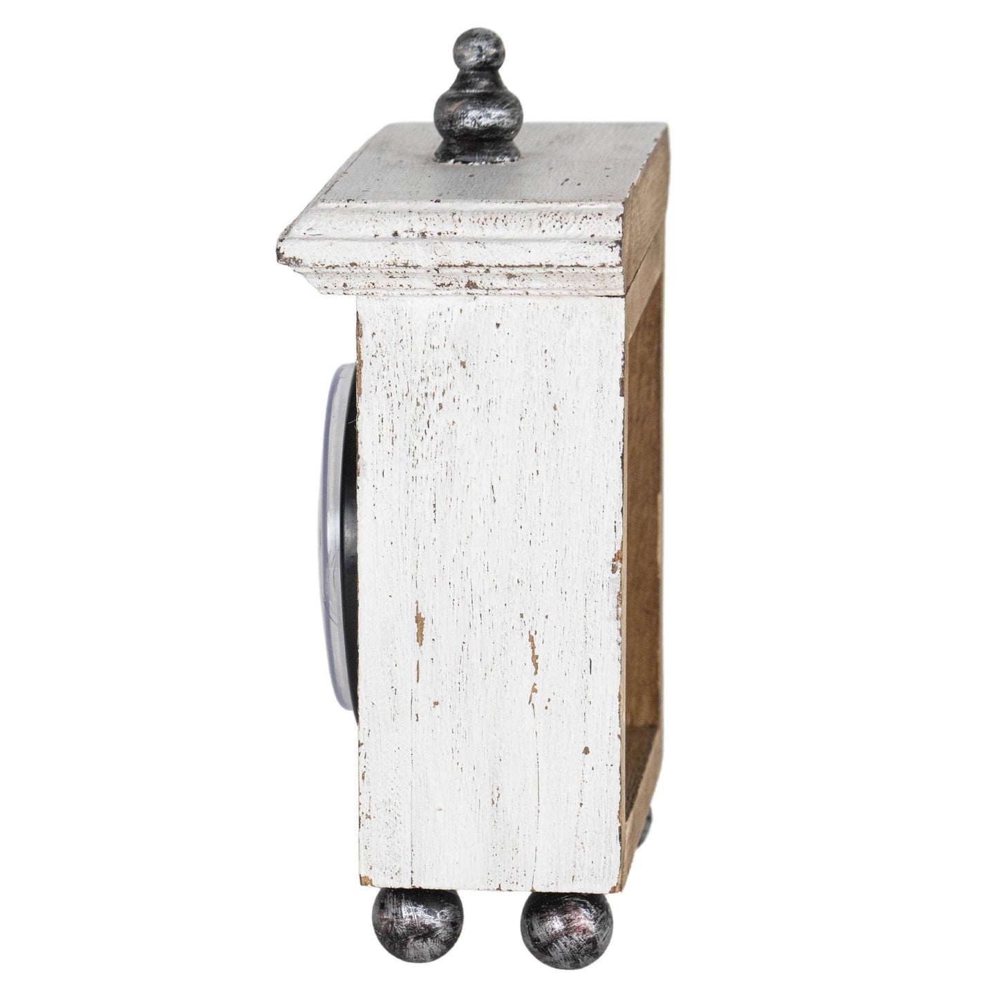 Ramona Square White Wood Tabletop Clock with Silver Accents