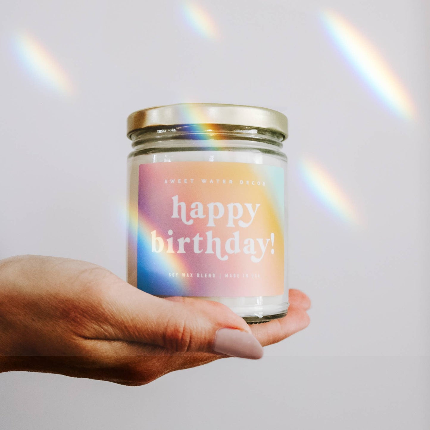 Happy Birthday Soy Candle - Clear Jar - Rainbow - 9 oz
