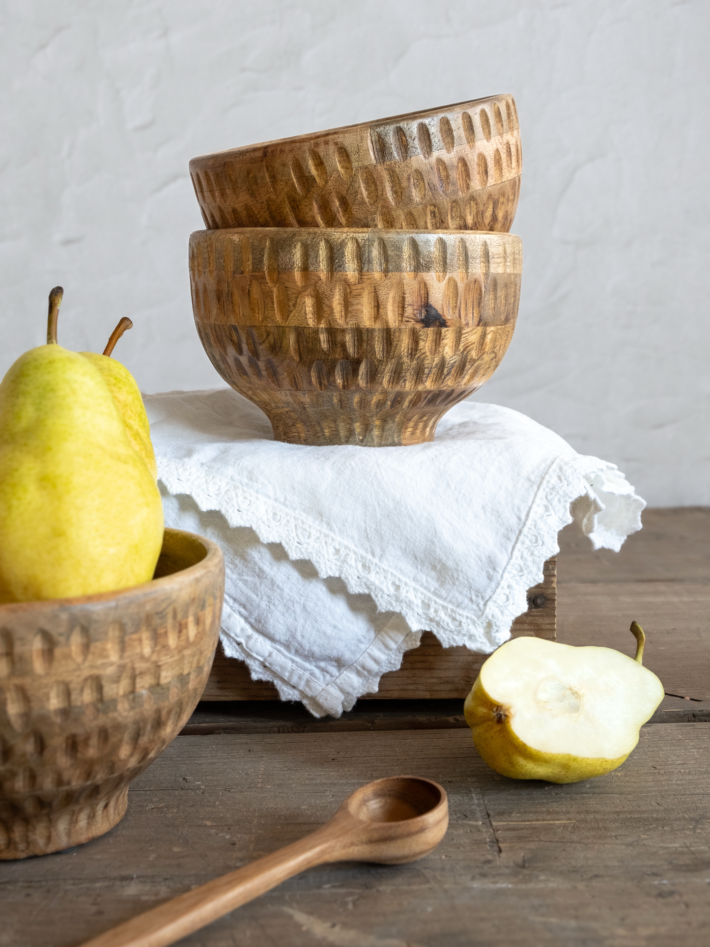 Textured Wood Footed Bowl