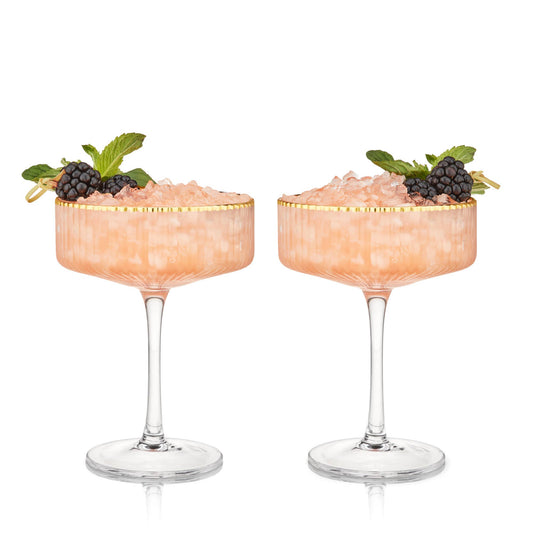 Deco Meridian Gold Rimmed Crystal Coupe Glasses Set of 2