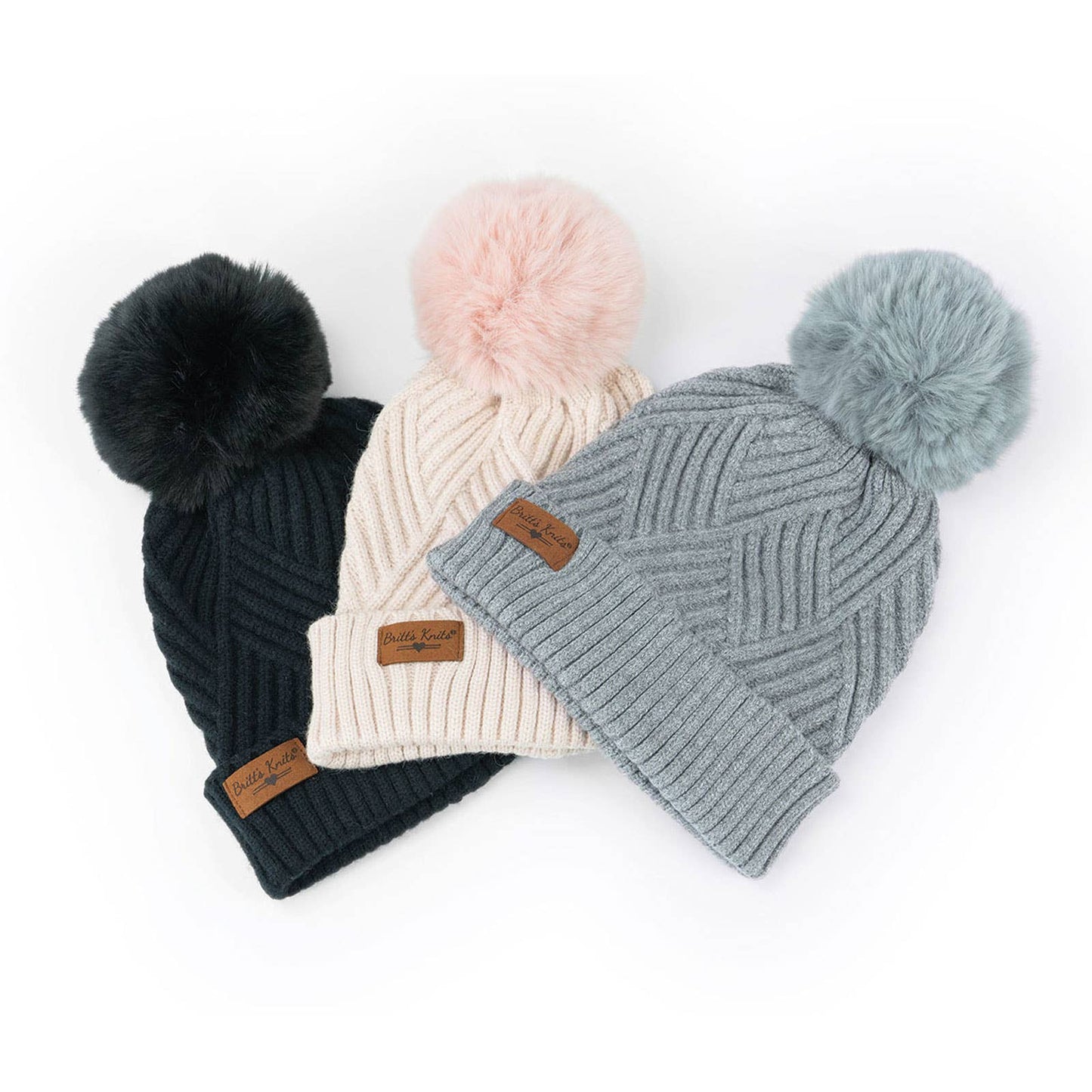Britt's Knits Super Poof Pom Hat Open Stock: Grey
