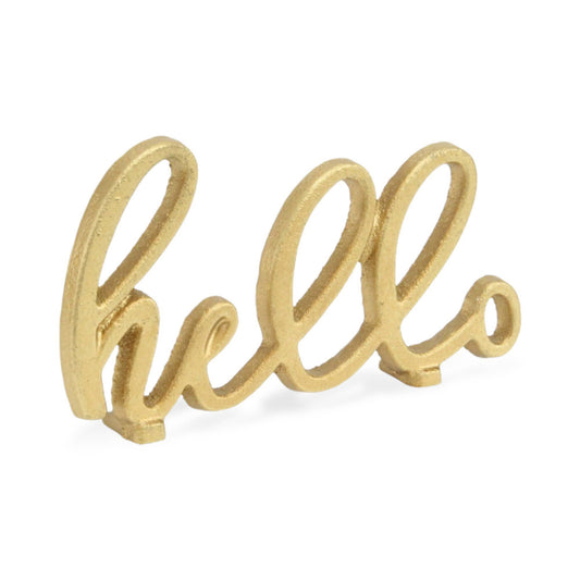 Roven Gold Cast Iron Calligraphic Hello Table Decor