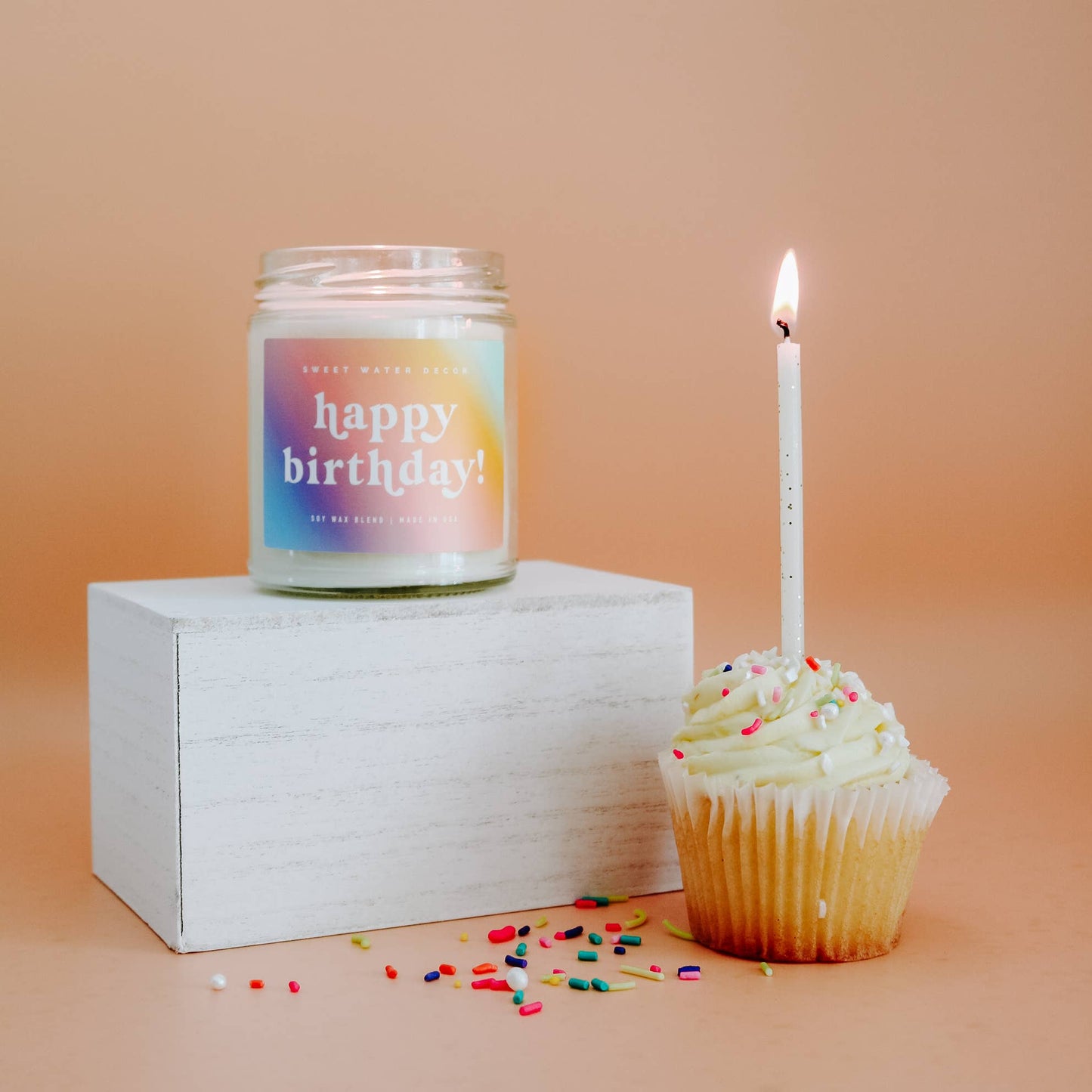 Happy Birthday Soy Candle - Clear Jar - Rainbow - 9 oz
