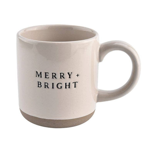 Merry & Bright Stoneware Coffee Mug - Christmas Decor & Gift