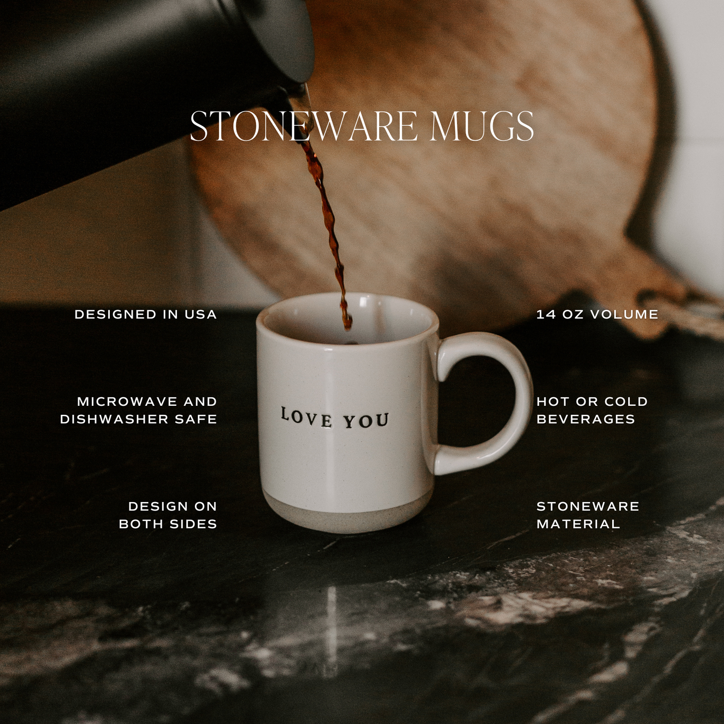 Merry & Bright Stoneware Coffee Mug - Christmas Decor & Gift