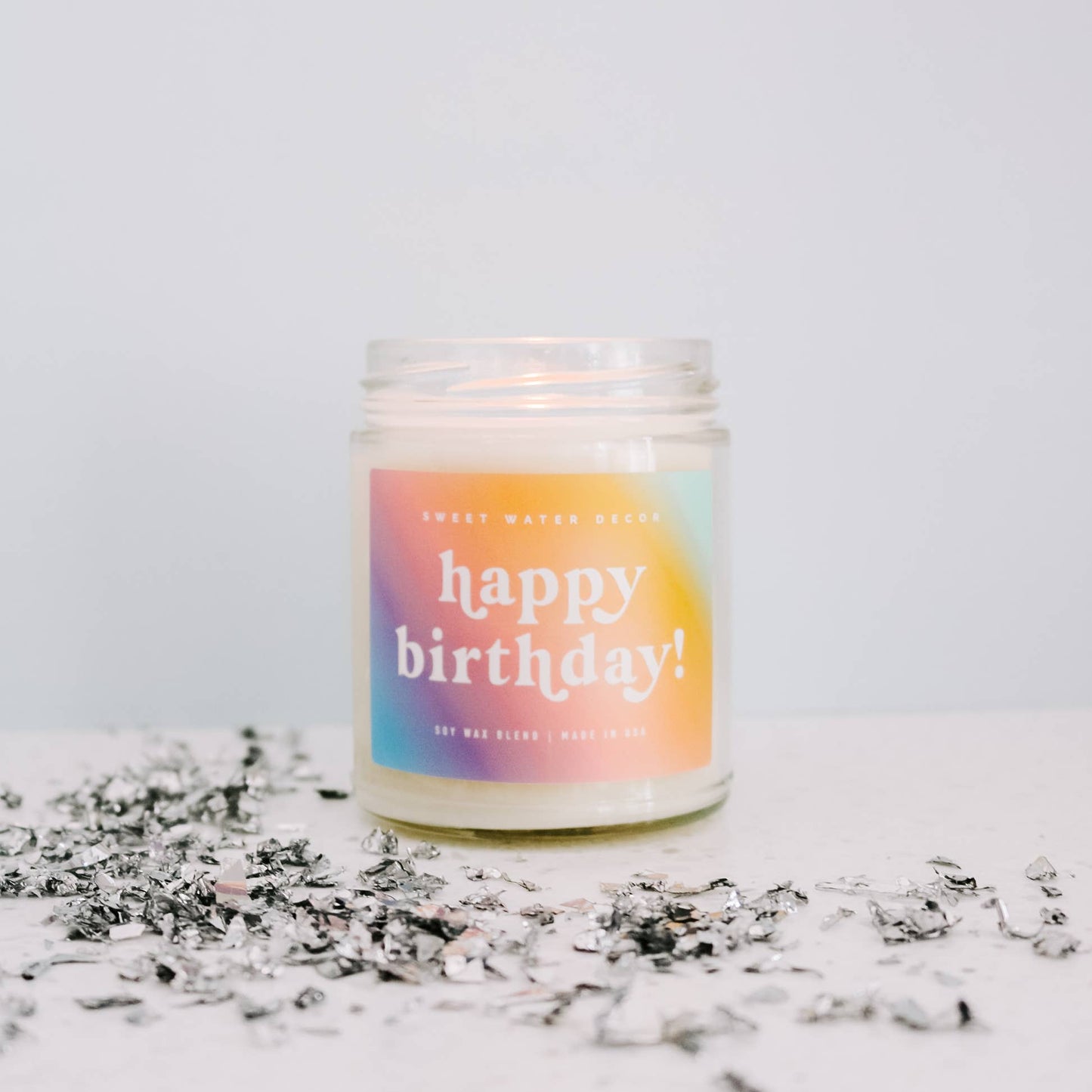 Happy Birthday Soy Candle - Clear Jar - Rainbow - 9 oz