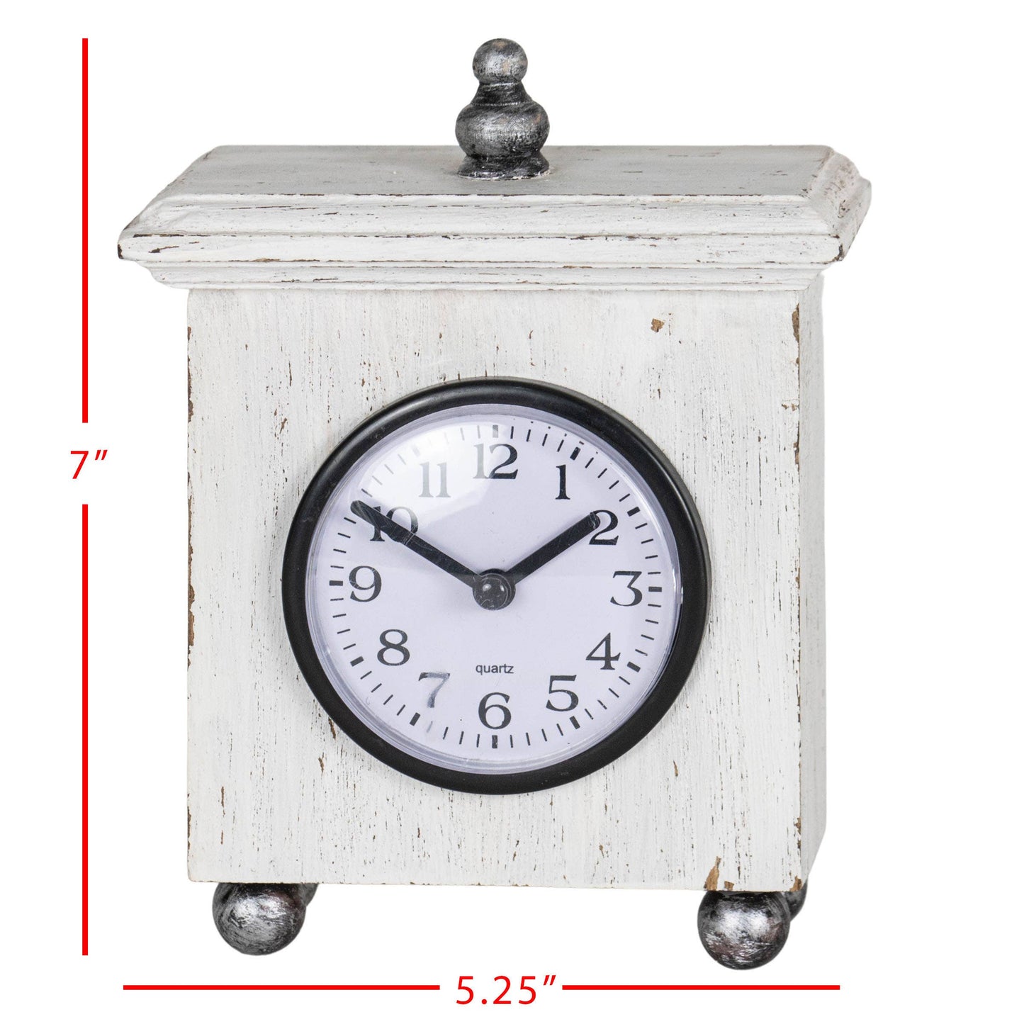 Ramona Square White Wood Tabletop Clock with Silver Accents