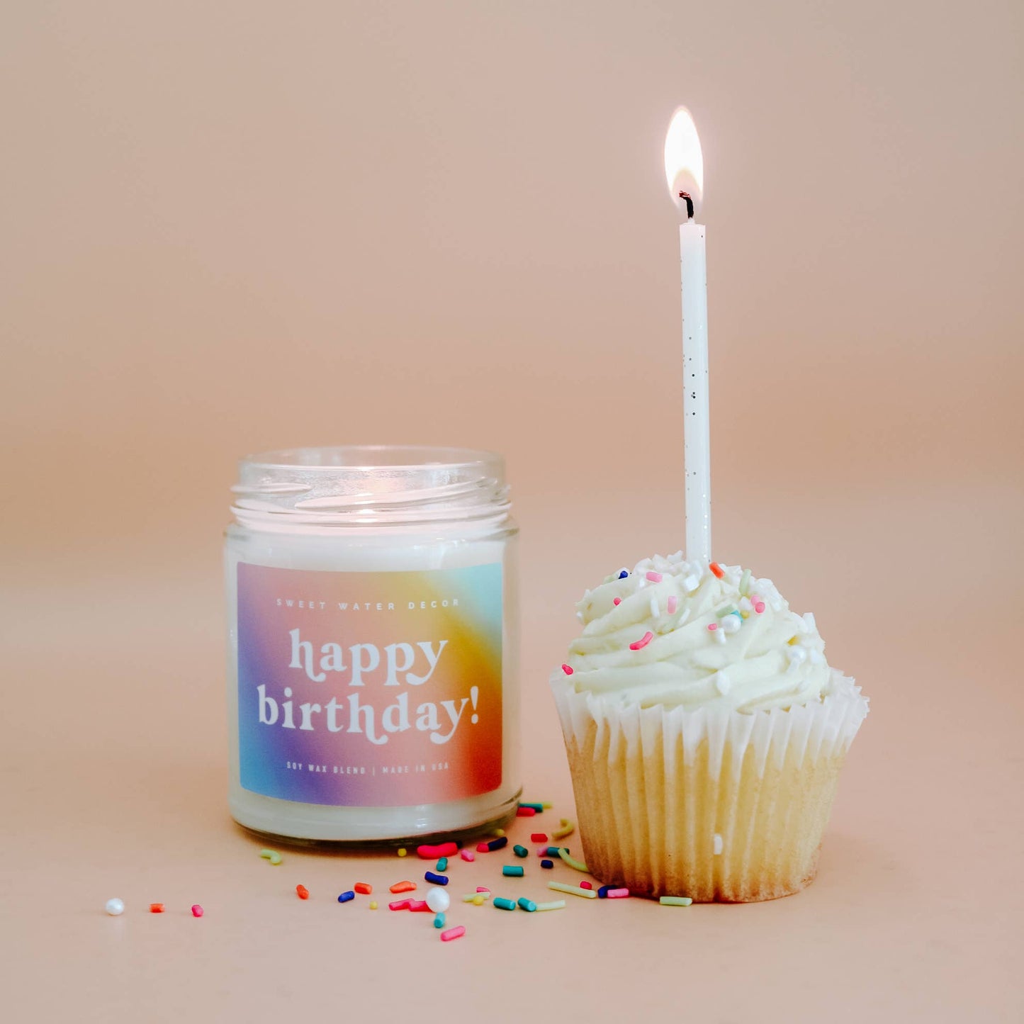 Happy Birthday Soy Candle - Clear Jar - Rainbow - 9 oz