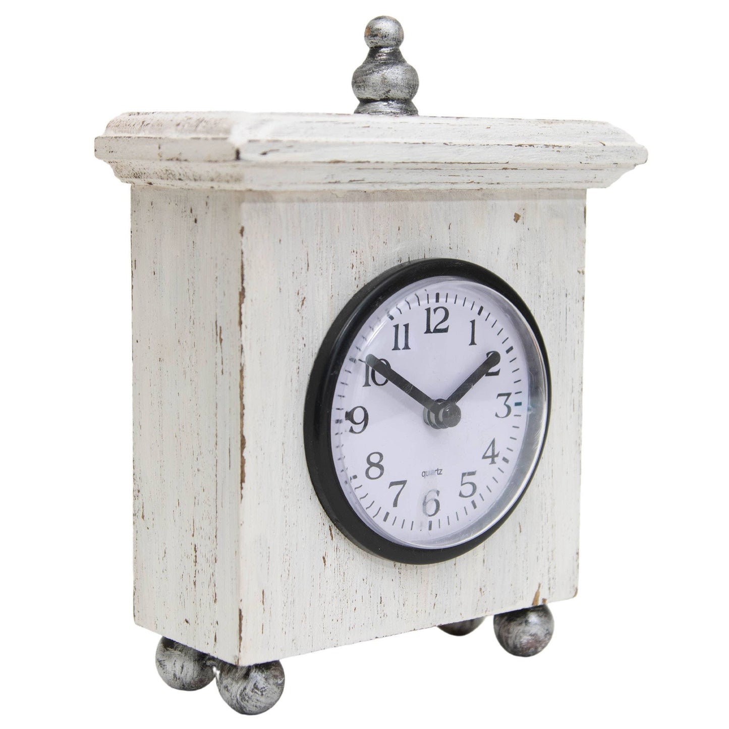 Ramona Square White Wood Tabletop Clock with Silver Accents