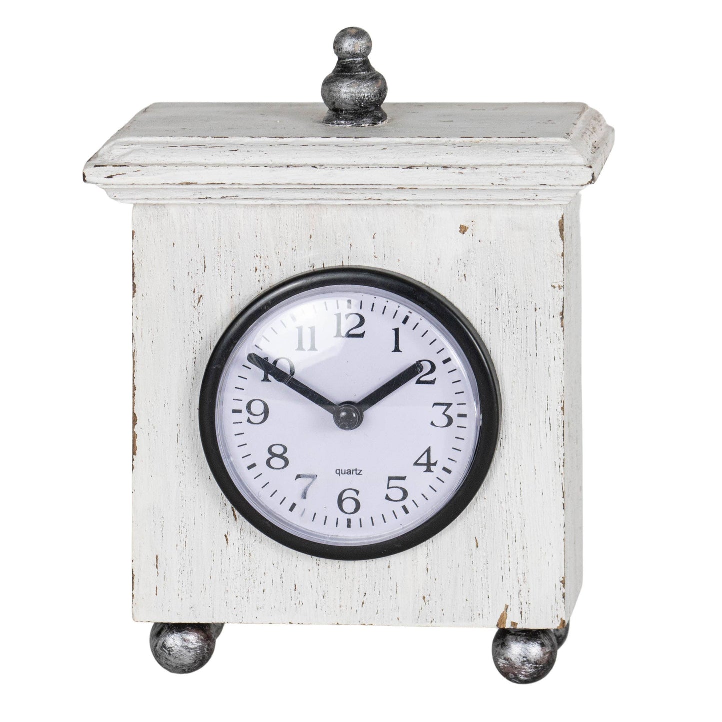 Ramona Square White Wood Tabletop Clock with Silver Accents