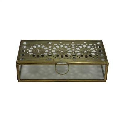 Amara Laser Cut Box, Brass & Glass - Sm
