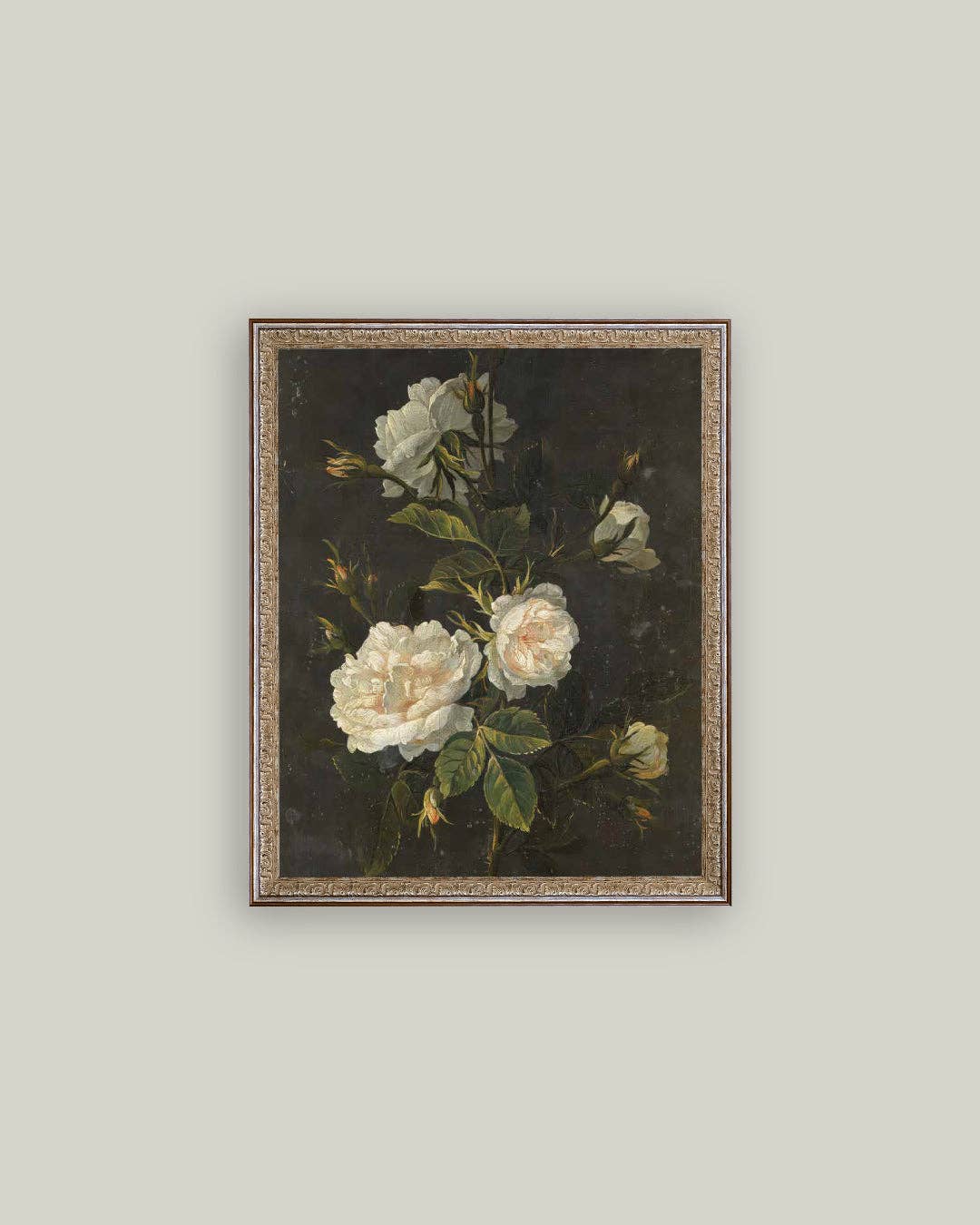 Moody Still Life Rose Framed Antique Art: 8x10