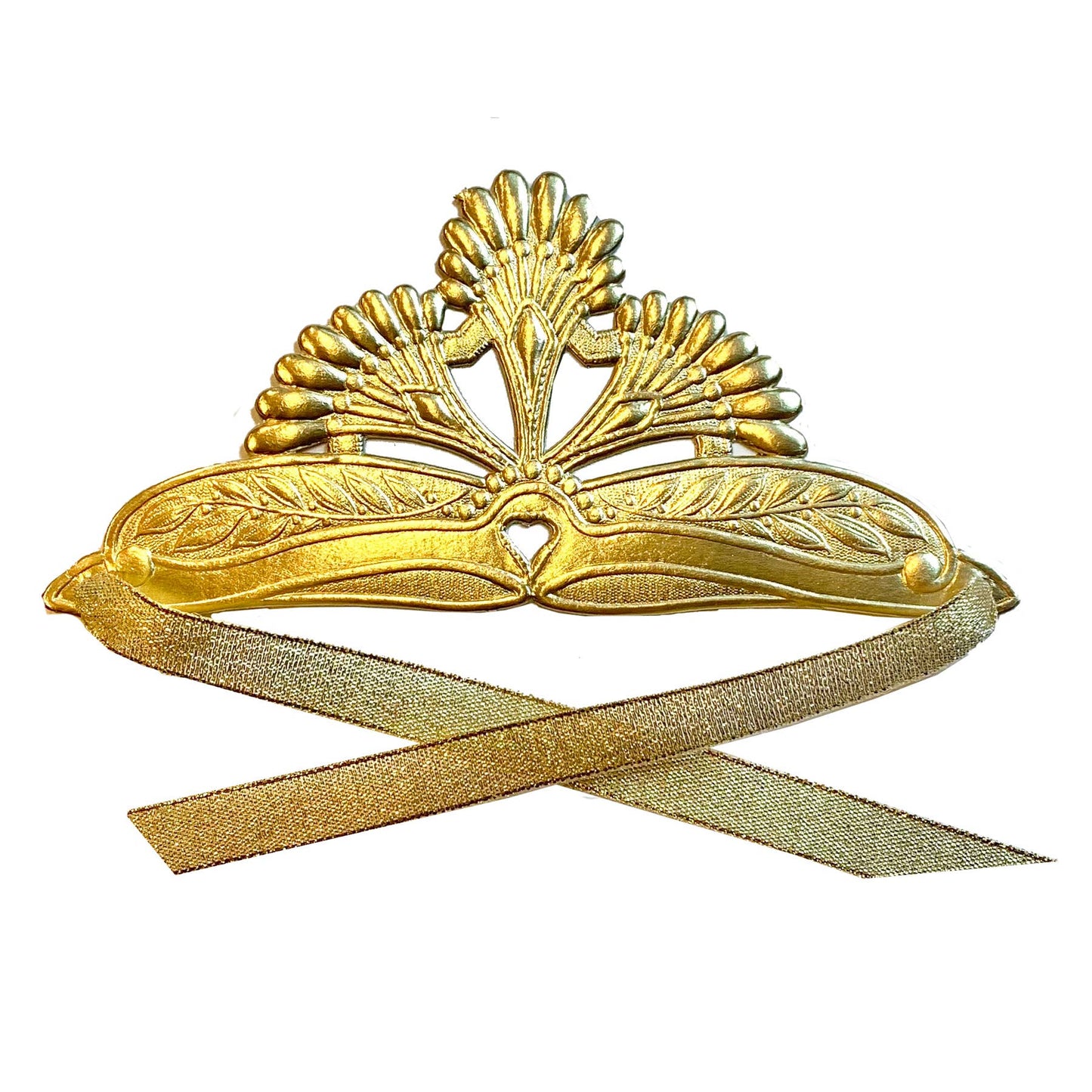 European-Made Olde World Gold Embossed Tiara w/ Ribbon