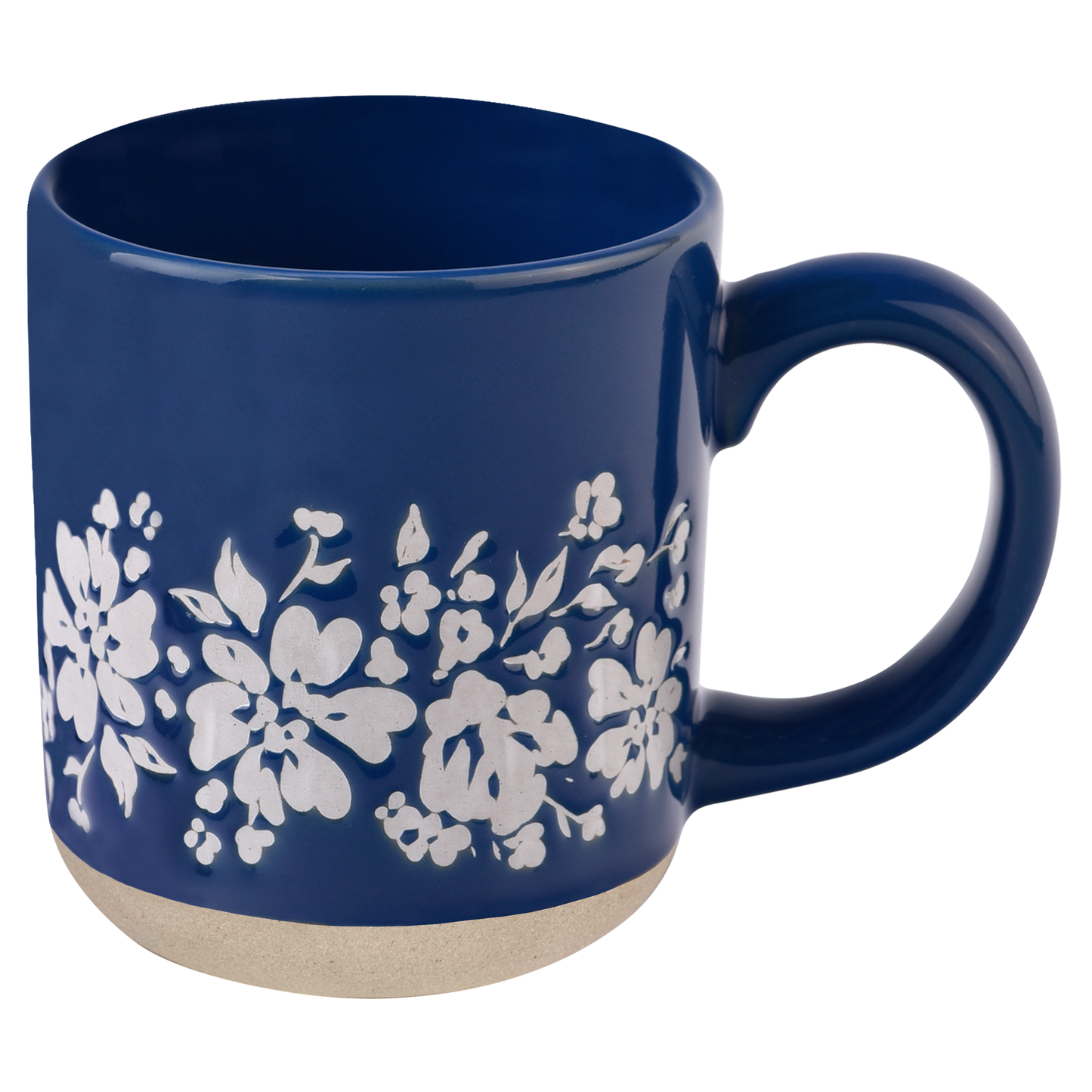 Blue Floral Stoneware Coffee Mug - Summer Home Decor