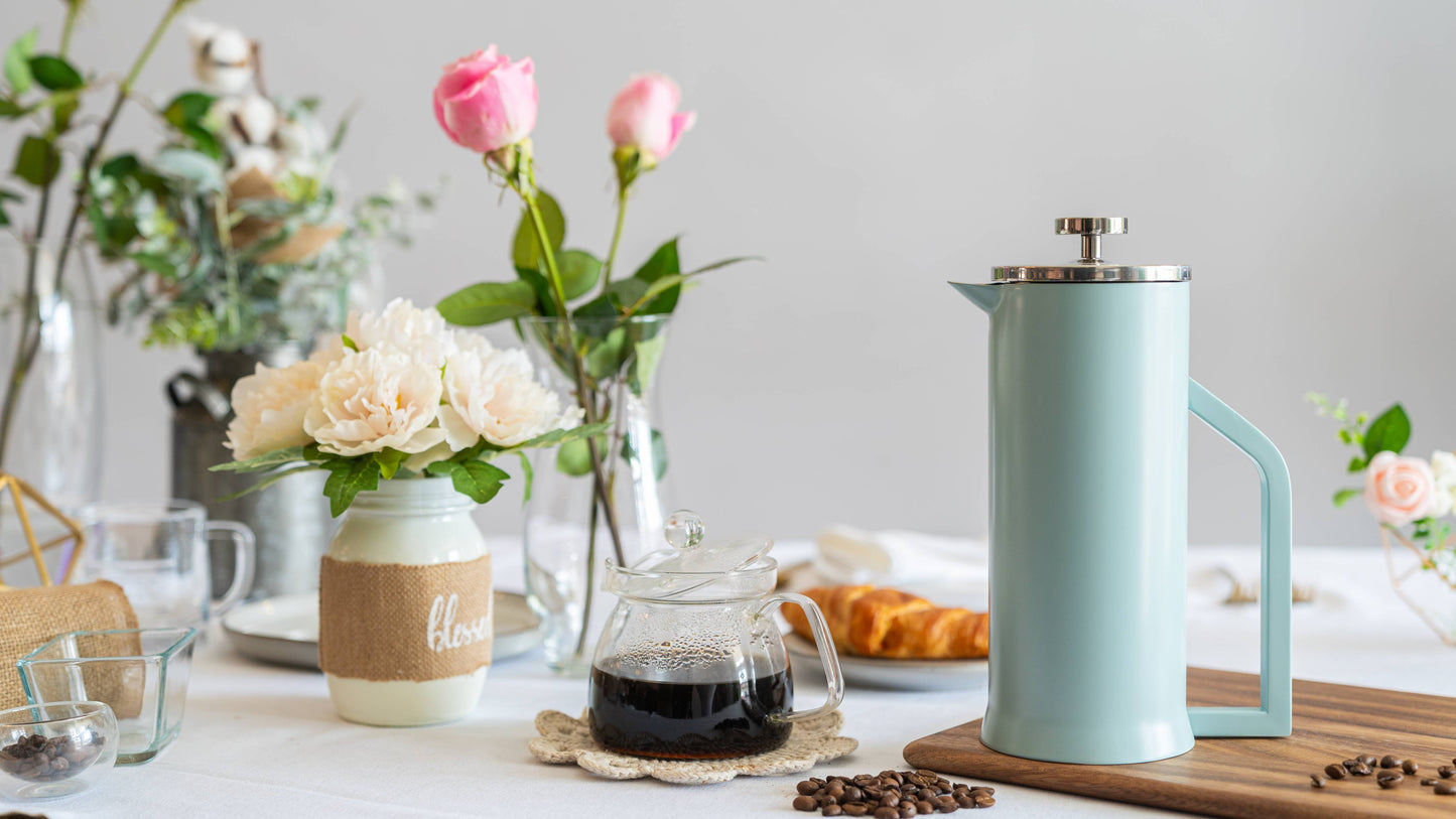 French Press Coffee Maker Double Wall Stainless Steel 1L: Black