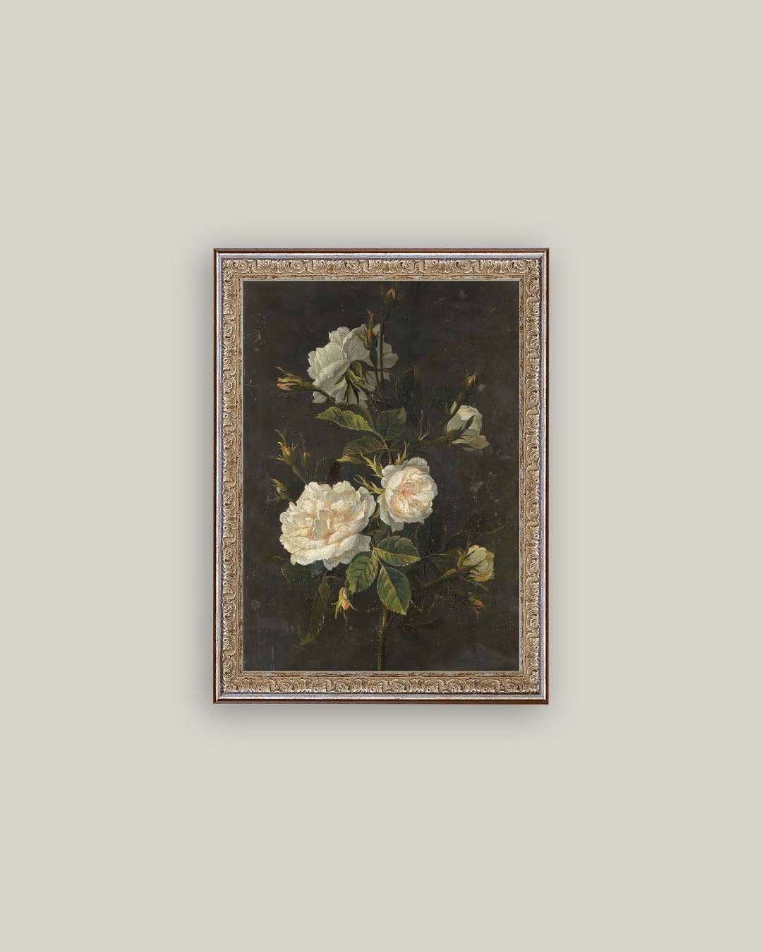 Moody Still Life Rose Framed Antique Art: 8x10