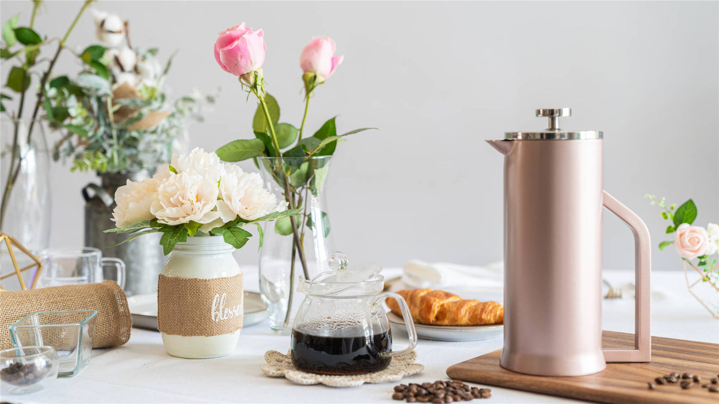 French Press Coffee Maker Double Wall Stainless Steel 1L: Black