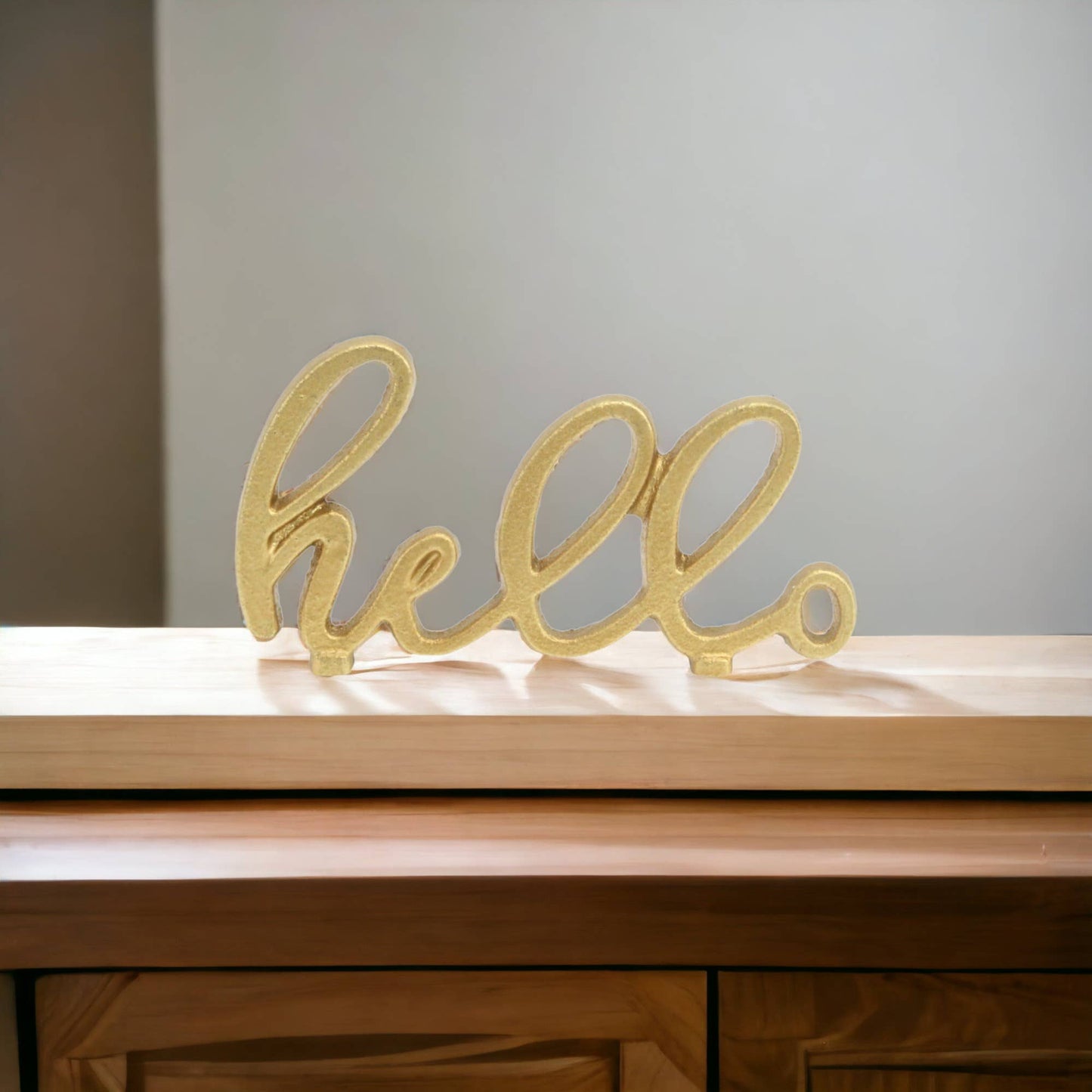 Roven Gold Cast Iron Calligraphic Hello Table Decor