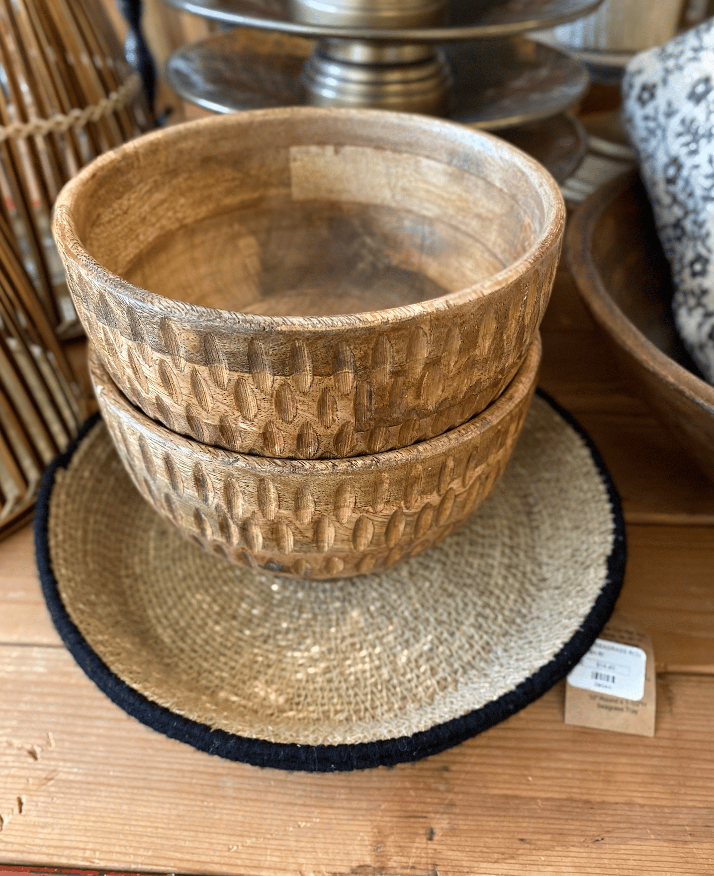 Textured Wood Footed Bowl