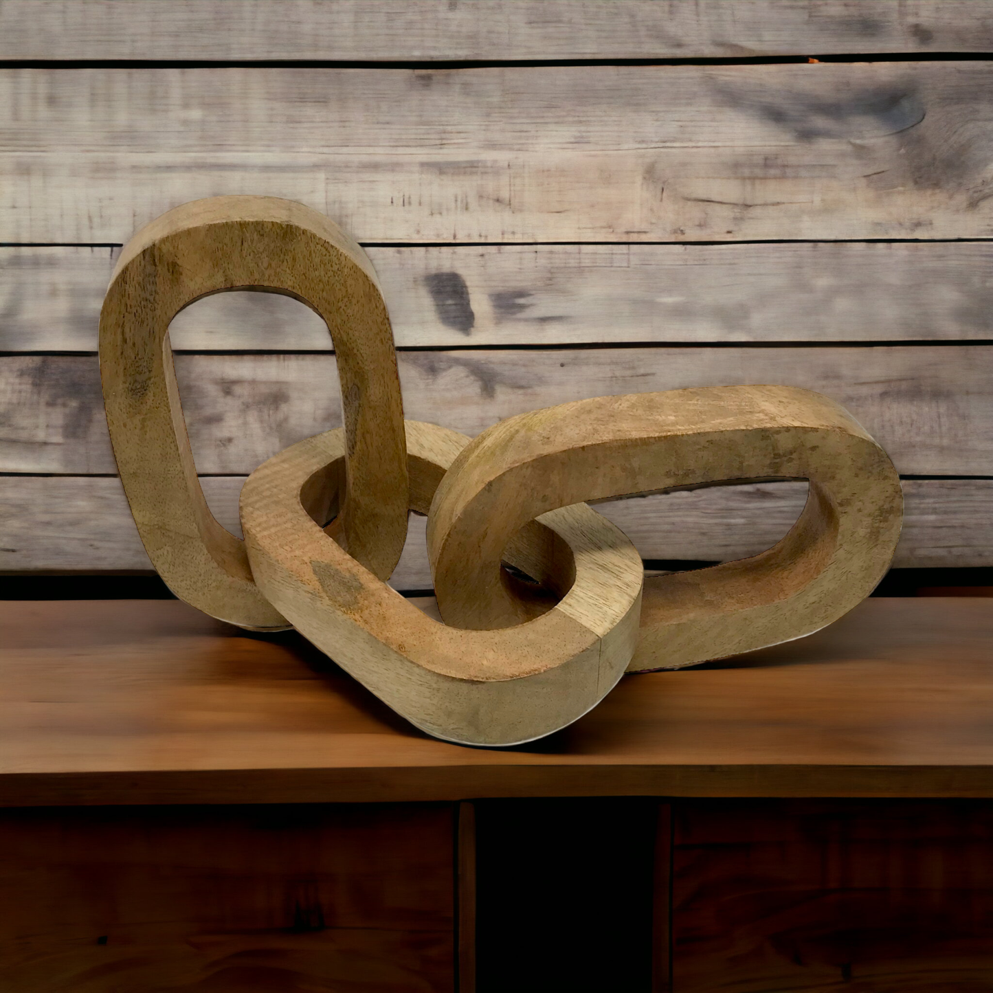 Carved Mango Wood Chain Link Table/Desk Decor-no etching