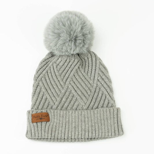 Britt's Knits Super Poof Pom Hat Open Stock: Grey