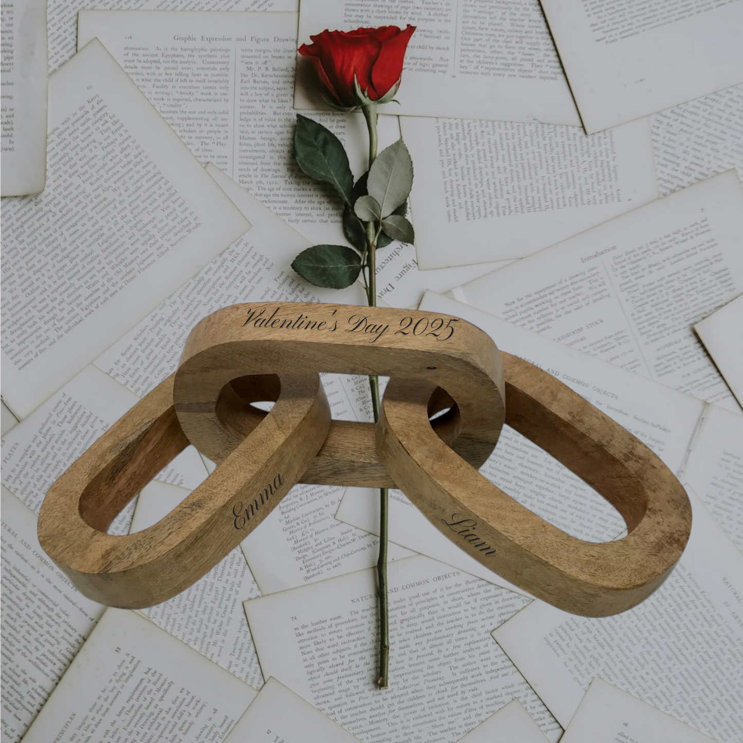 Carved Mango Wood Chain Link Table/Desk Decor-no etching