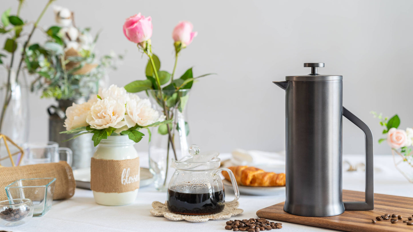 French Press Coffee Maker Double Wall Stainless Steel 1L: Black