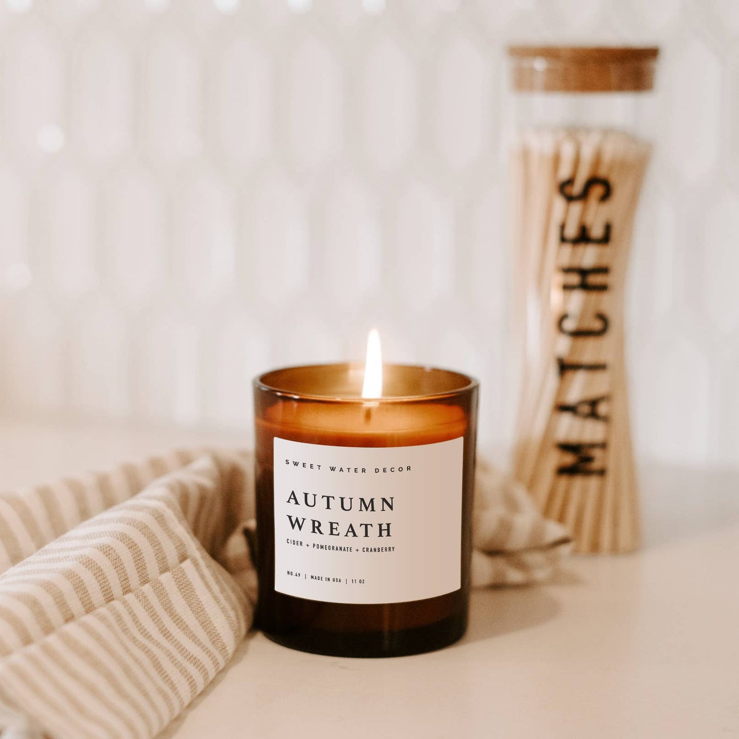 Autumn Wreath Soy Candle - Amber Jar - 11 oz