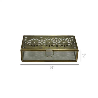 Amara Laser Cut Box, Brass & Glass - Sm