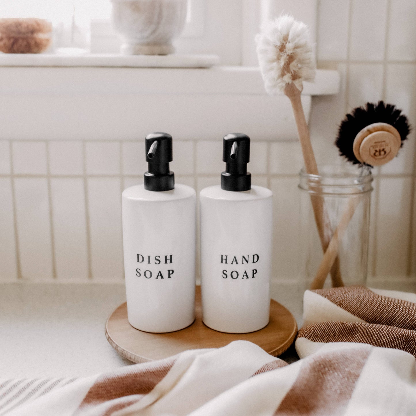 15oz White Stoneware Dish Soap Dispenser- Home Decor & Gifts