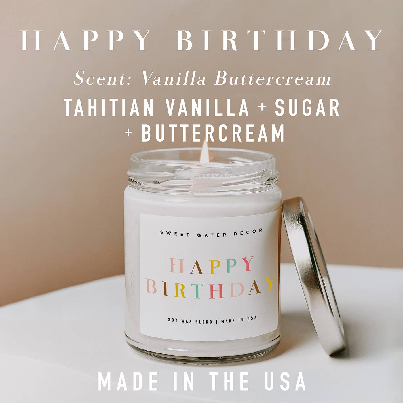 Happy Birthday Soy Candle - Clear Jar - 9 oz