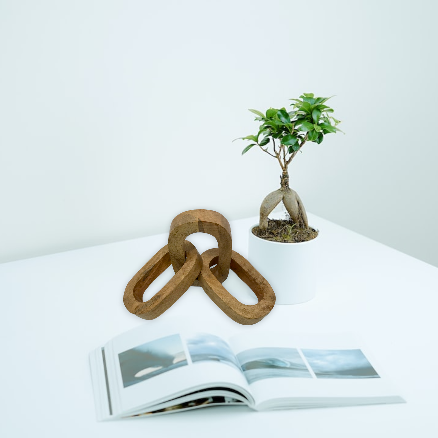 Carved Mango Wood Chain Link Table/Desk Decor-no etching