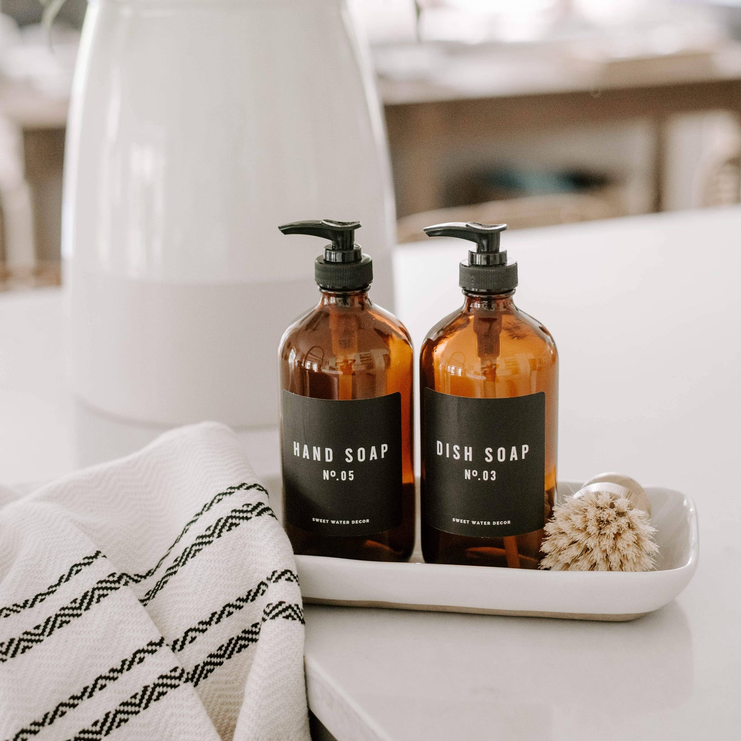 16oz Amber Glass Dish Soap Dispenser - Home Decor & Gifts