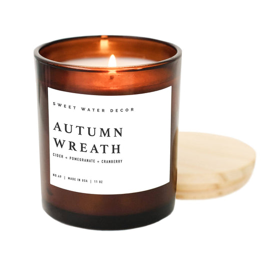 Autumn Wreath Soy Candle - Amber Jar - 11 oz