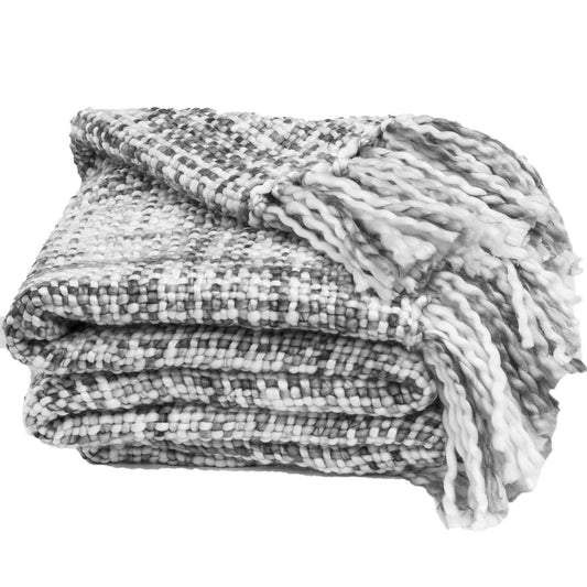 Marled Basketweave Plush Knit Throw: Platinum Gray